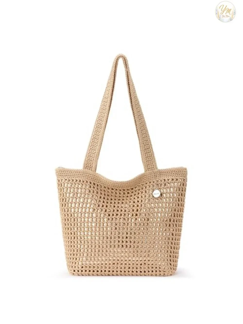 Hand Crochet Tote Bag with Double Shoulder Straps, Recycled Lining, Roomy